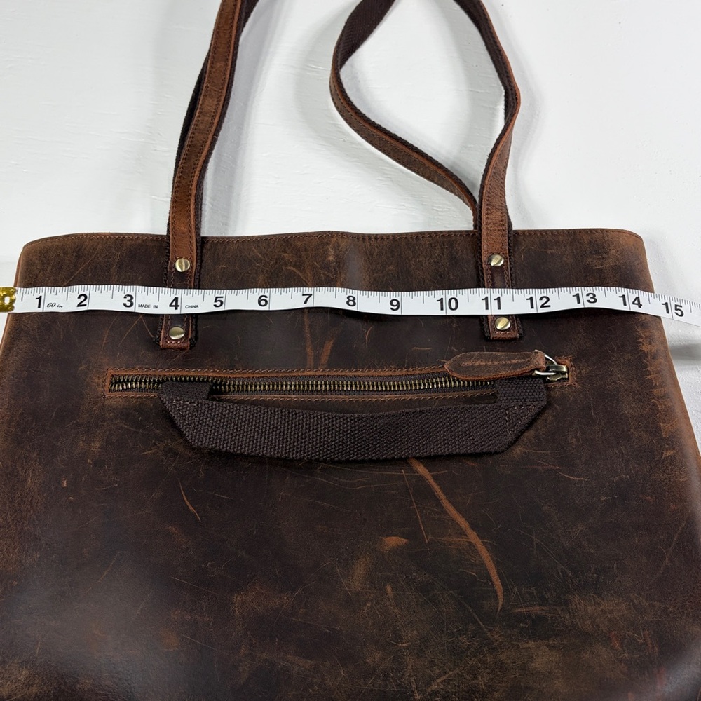 S-Zone Distressed Leather Tote Bag Brown Laptop Work Bag + Card Holder - Picture 11 of 13